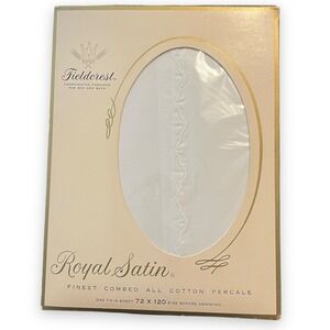 VTG Fieldcrest Royal Satin White Twin Sheet‎ 72x120 Scallop Hem Percale Cotton